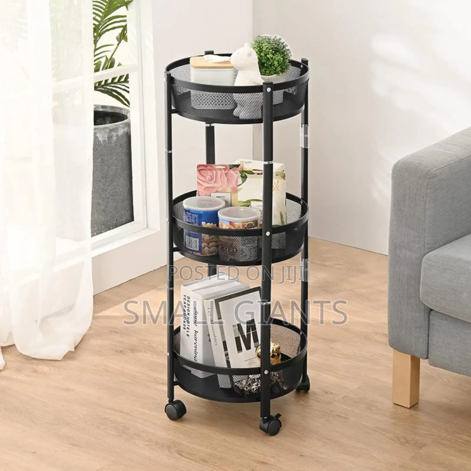 3-tier Round Foldable Rolling Utility Storage Cart.