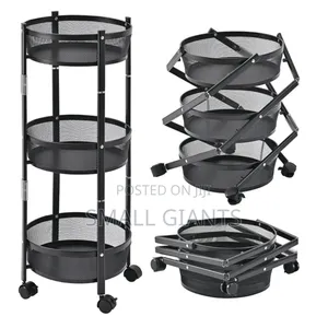 3-tier Round Foldable Rolling Utility Storage Cart.