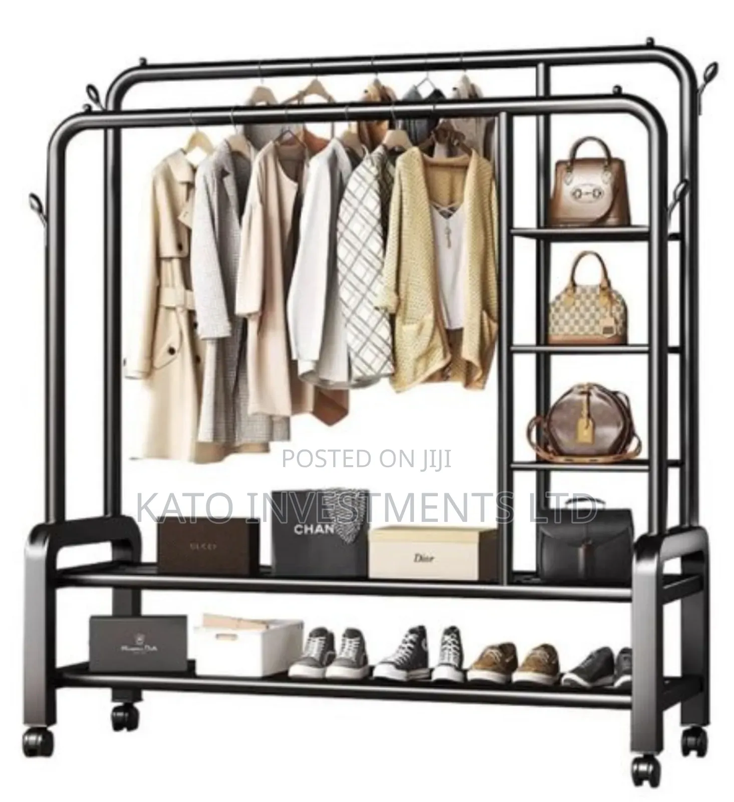 Multipurpose Clothes Hanger With 3 Tier Shelves