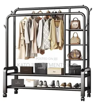 Multipurpose Clothes Hanger With 3 Tier Shelves