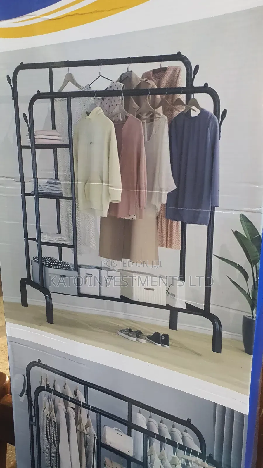Multipurpose Clothes Hanger With 3 Tier Shelves