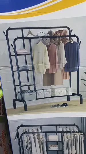 Multipurpose Clothes Hanger With 3 Tier Shelves