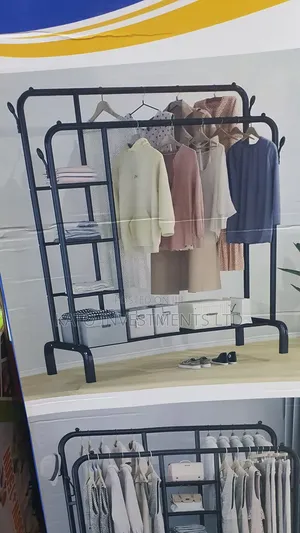 Multipurpose Clothes Hanger With 3 Tier Shelves