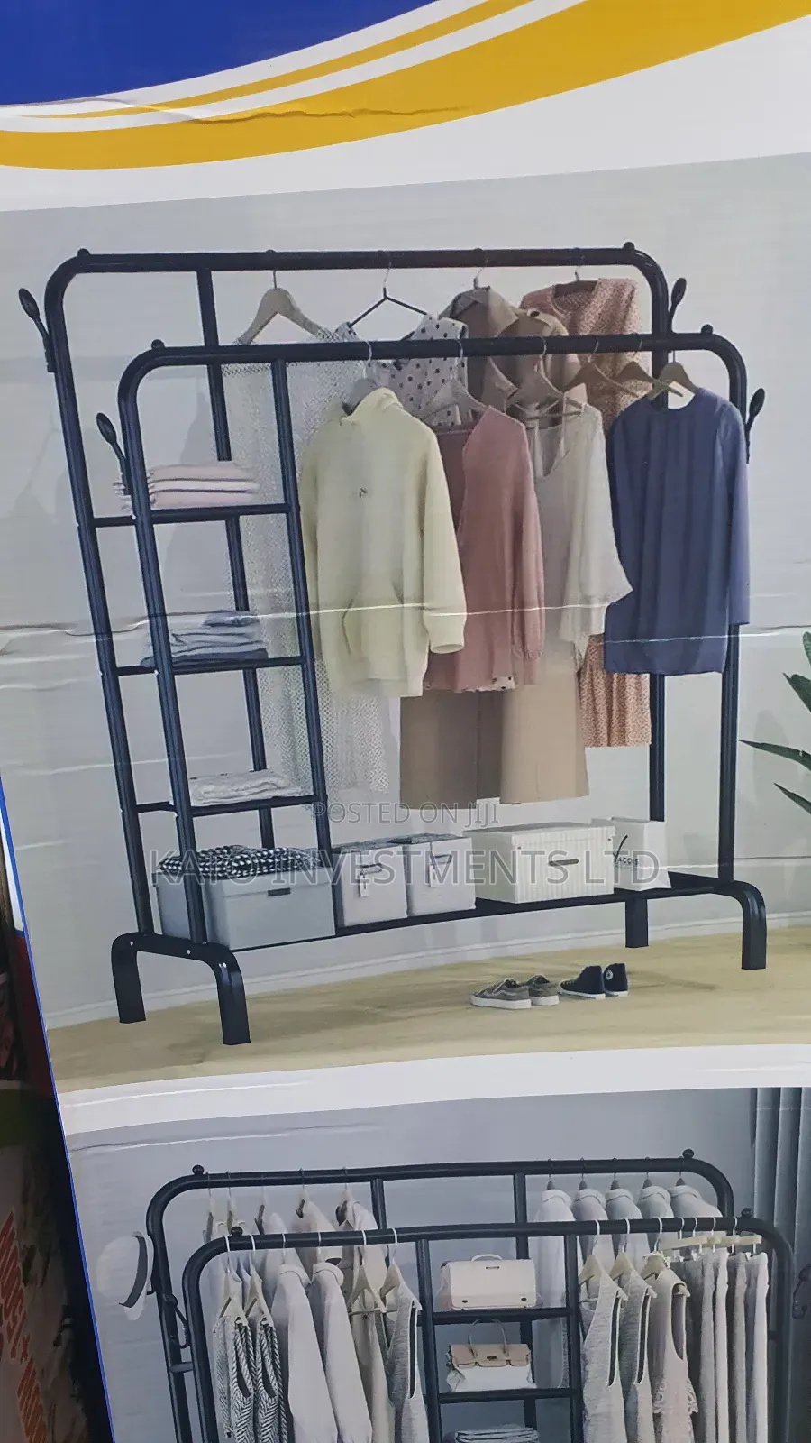 Multipurpose Clothes Hanger With 3 Tier Shelves