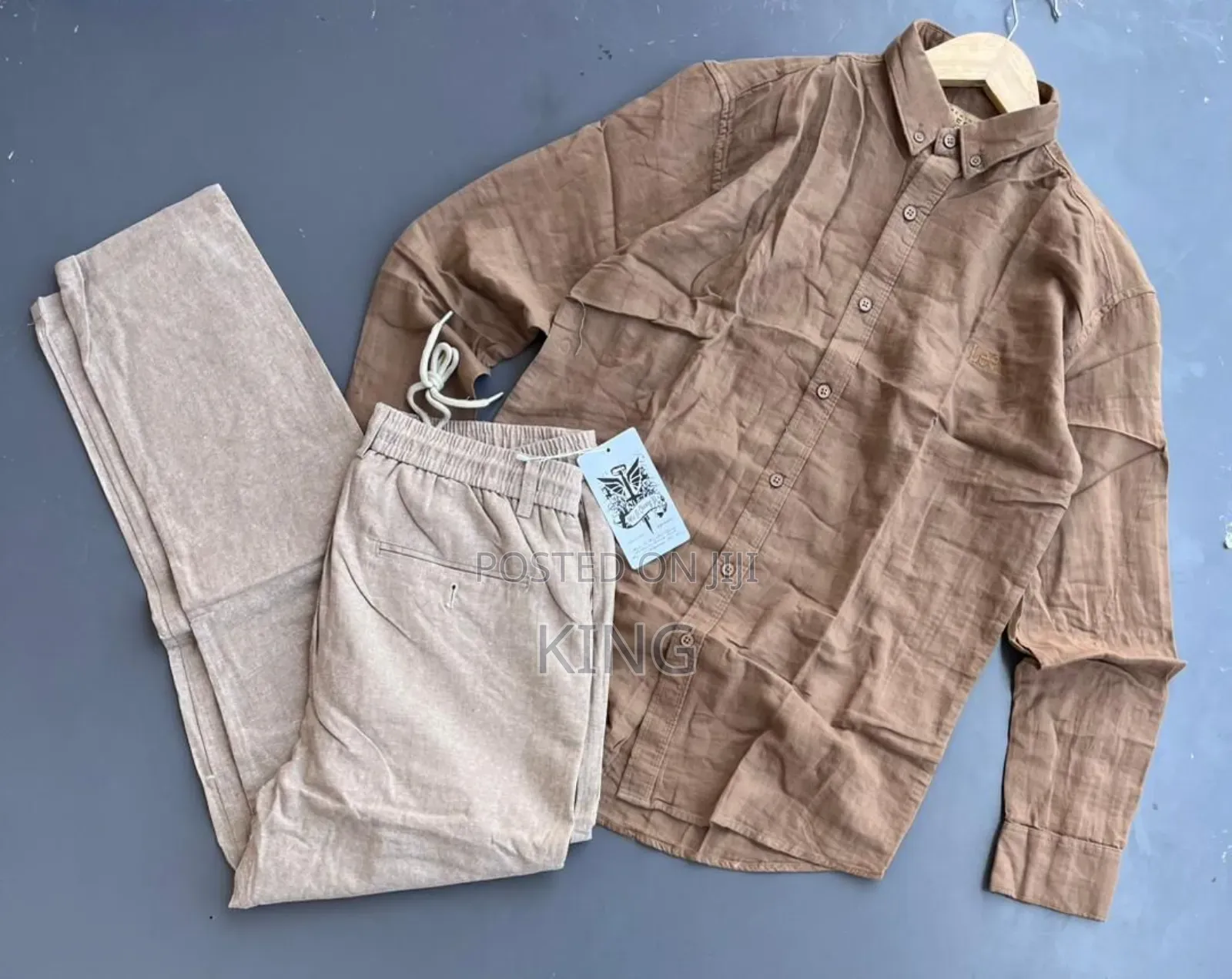 Linen Shirt and Matching Linen Trousers Outfit .