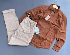 Linen Shirt and Matching Linen Trousers Outfit .