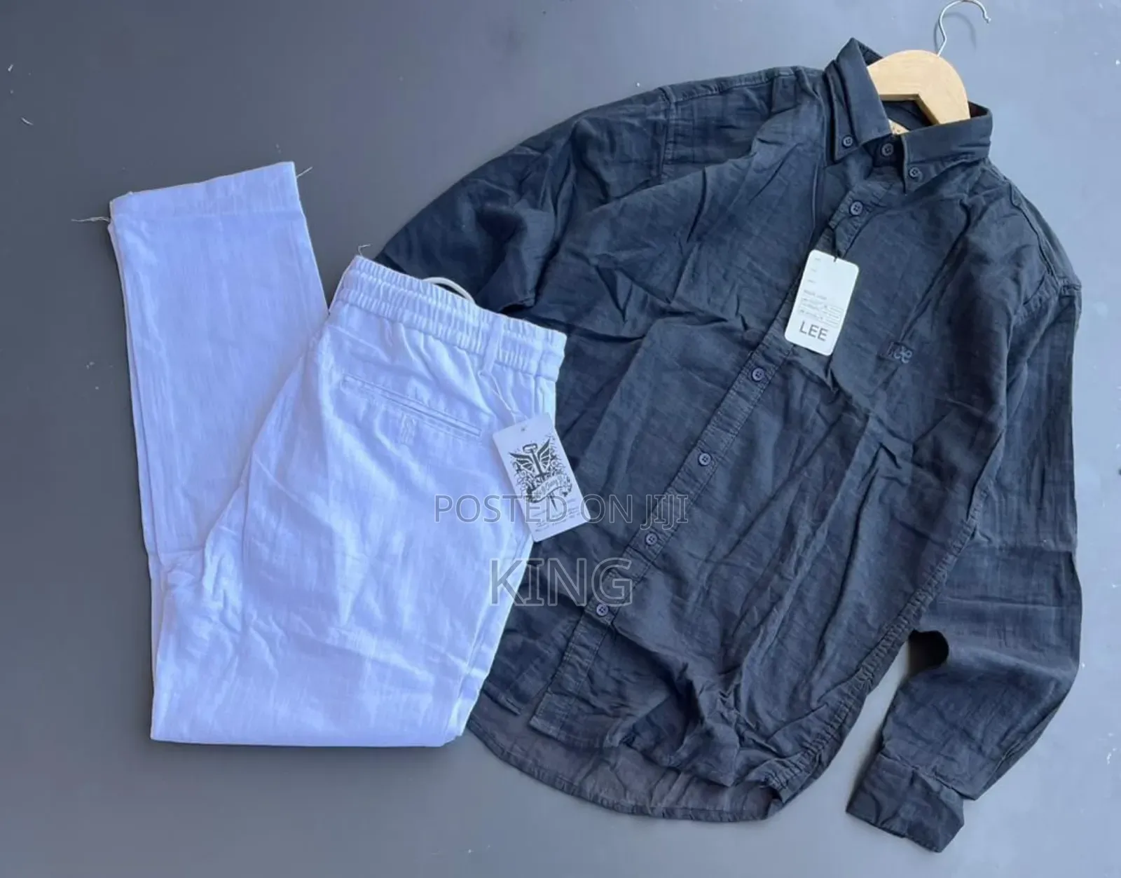 Linen Shirt and Matching Linen Trousers Outfit .
