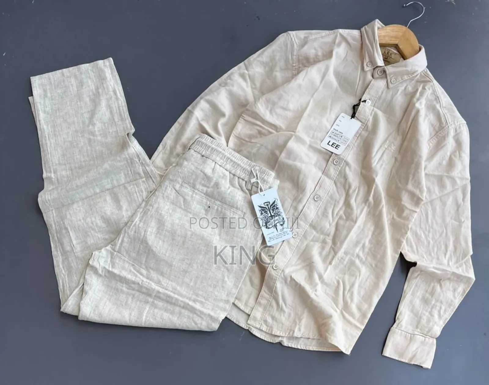 Linen Shirt and Matching Linen Trousers Outfit .