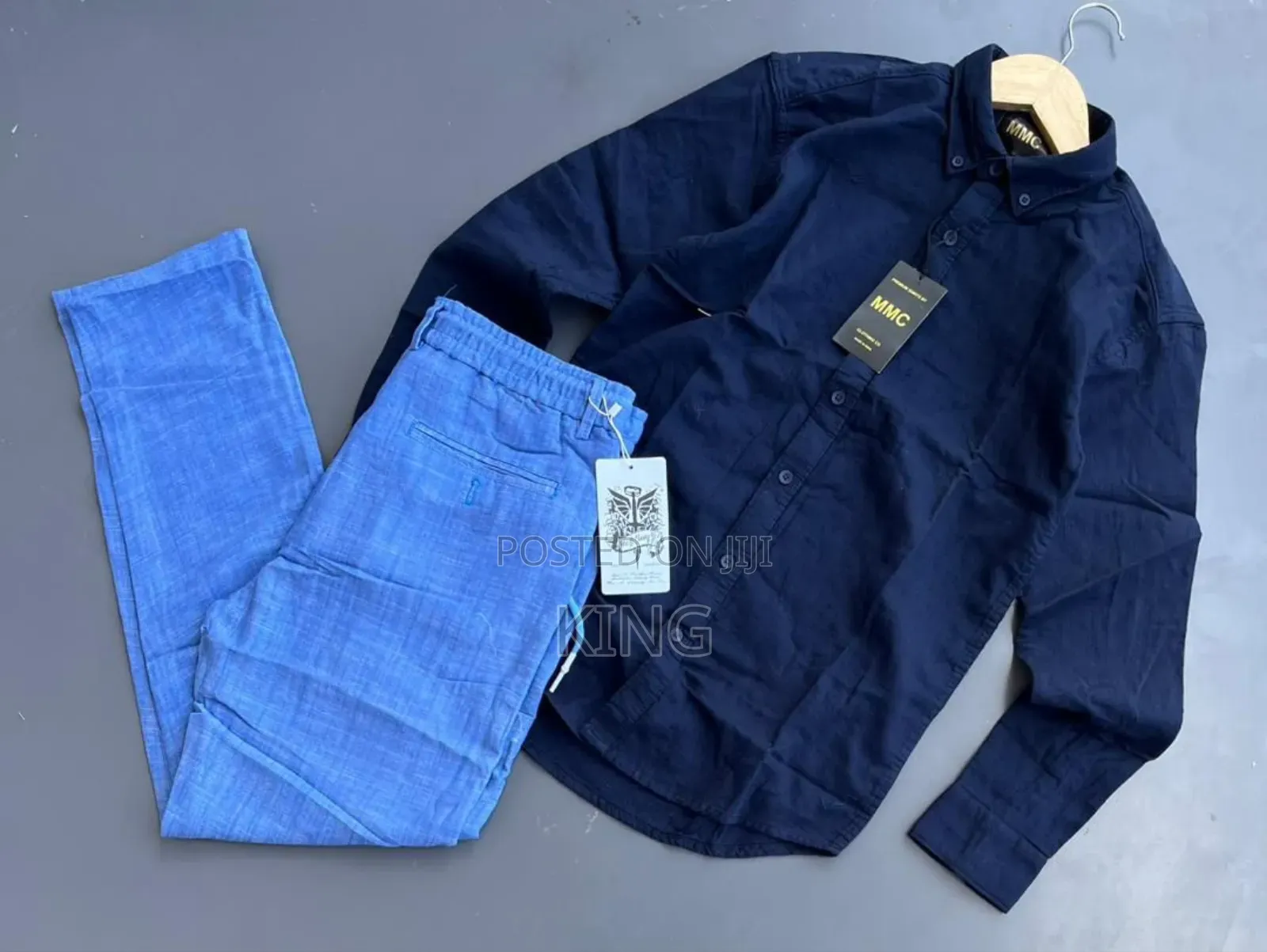 Linen Shirt and Matching Linen Trousers Outfit .