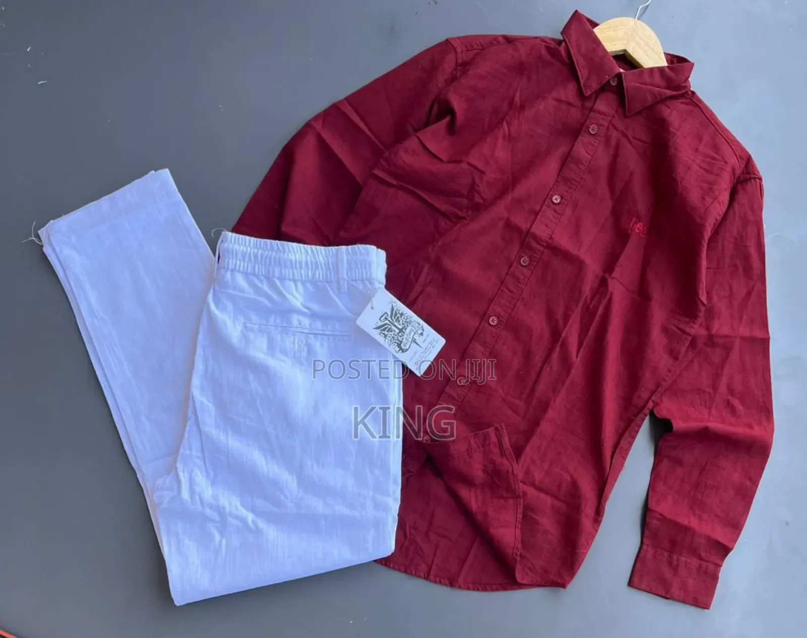 Linen Shirt and Matching Linen Trousers Outfit .
