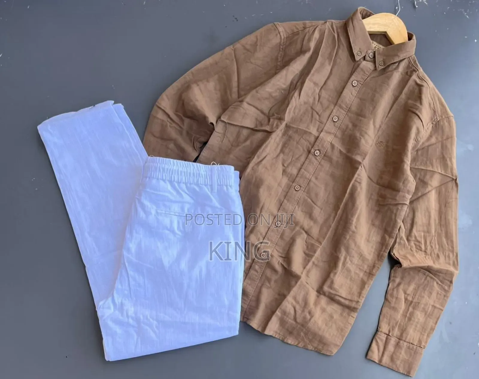 Linen Shirt and Matching Linen Trousers Outfit .