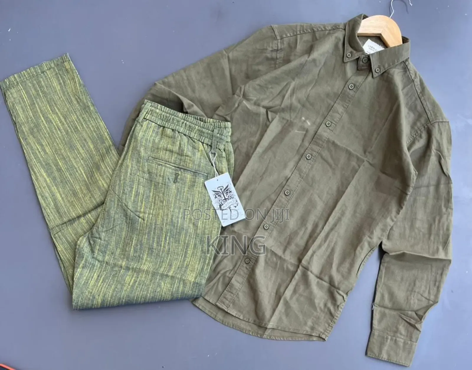 Linen Shirt and Matching Linen Trousers Outfit .
