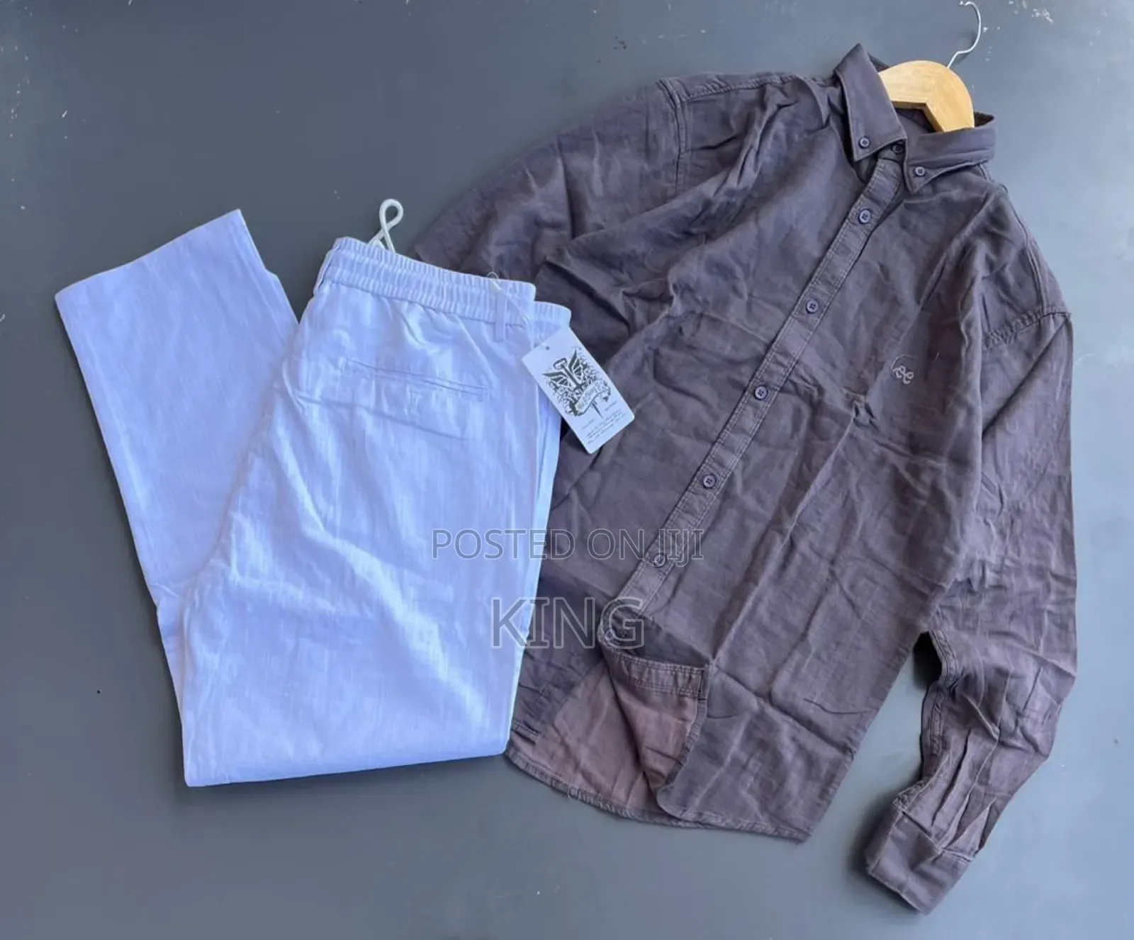 Linen Shirt and Matching Linen Trousers Outfit .