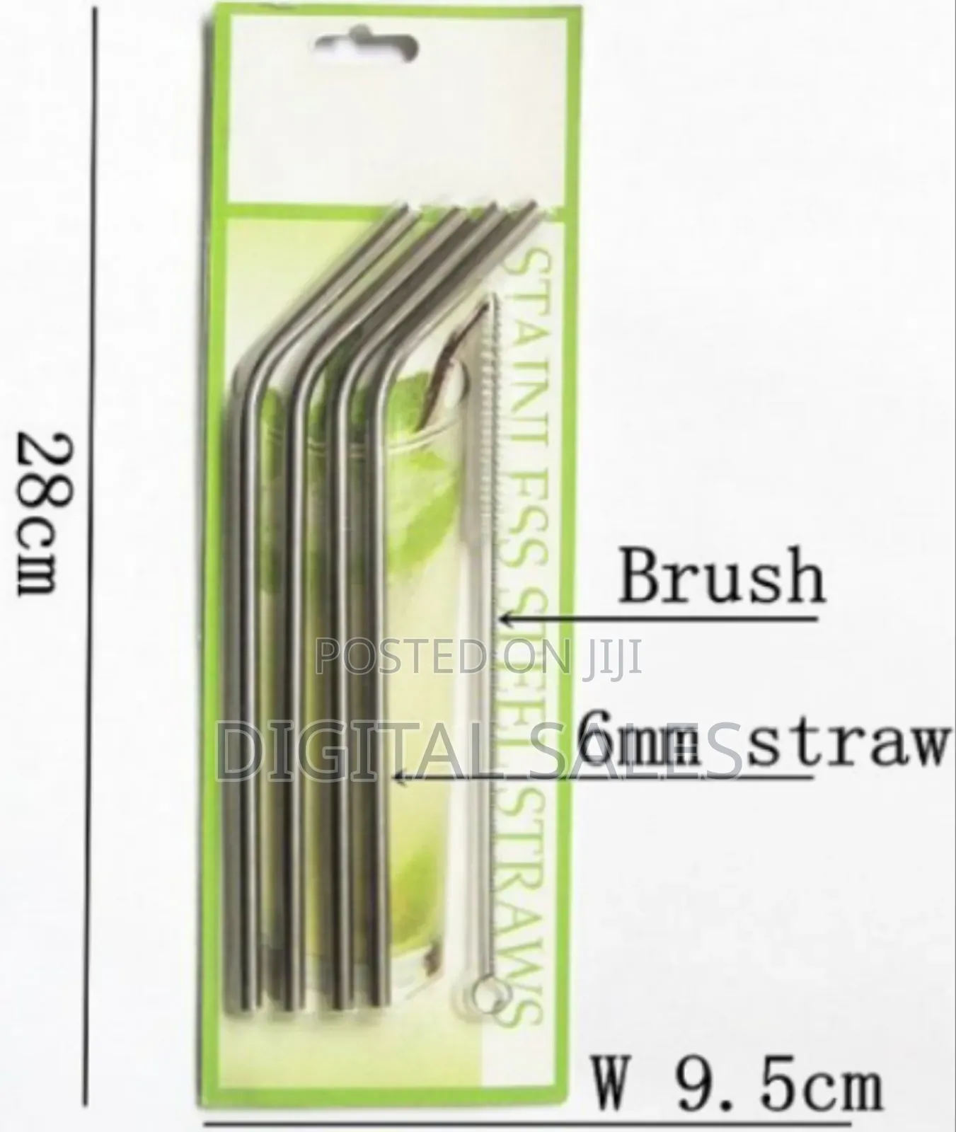 Set of Four Reusable Bent Stainless Steel Drinking Straws