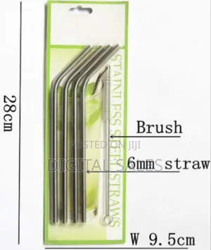 Set of Four Reusable Bent Stainless Steel Drinking Straws
