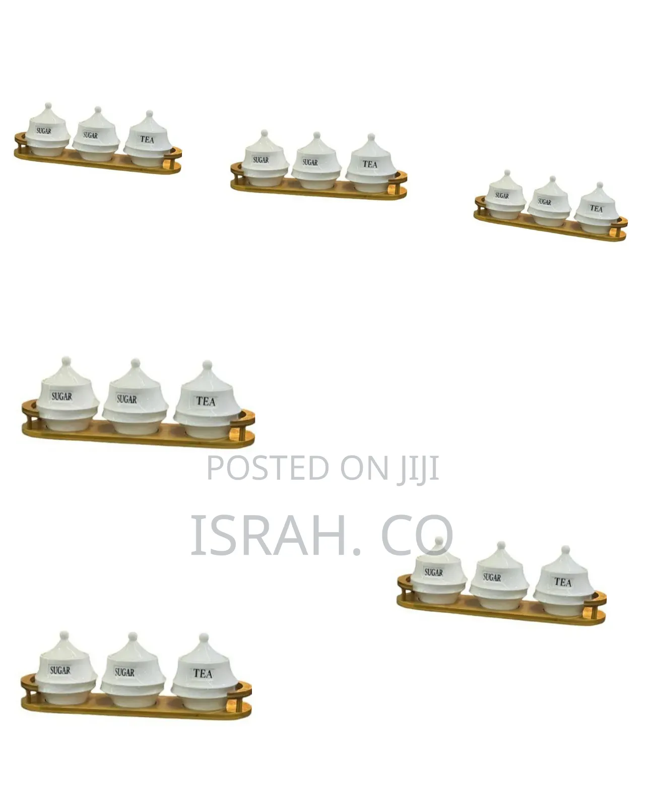 Tea Coffee 3 Canisters Containers Set With Wooden Bamboo Stand Tray