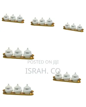 Tea Coffee 3 Canisters Containers Set With Wooden Bamboo Stand Tray