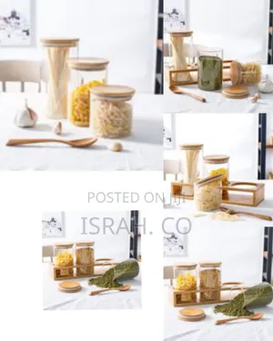 3 Pieces of Glass Sealed Jar With Bamboo Wood Storage Bracket