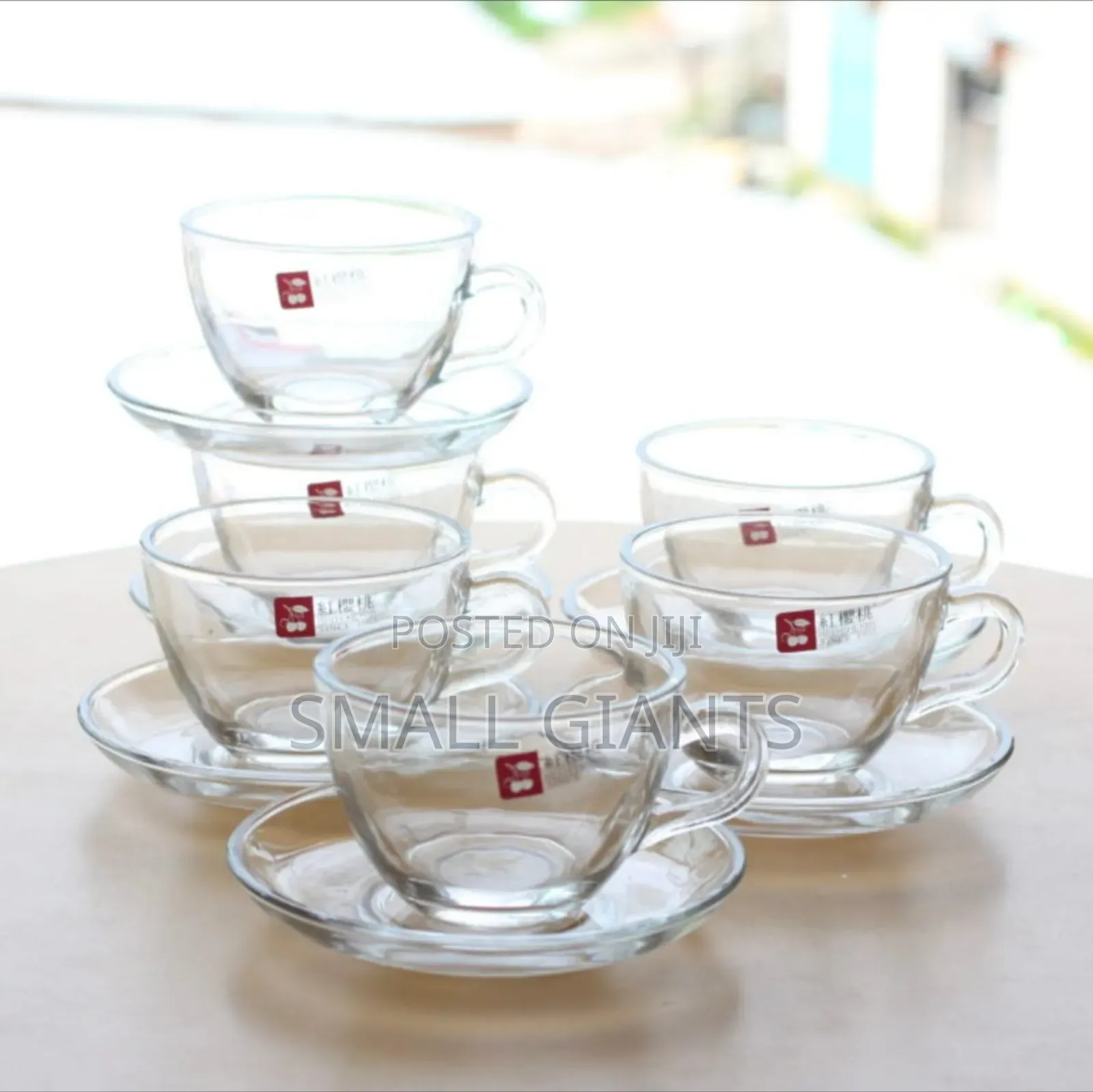 Elegant Clear Glass Tea ,Coffee Cups With Matching Saucers - 6-Pc Set