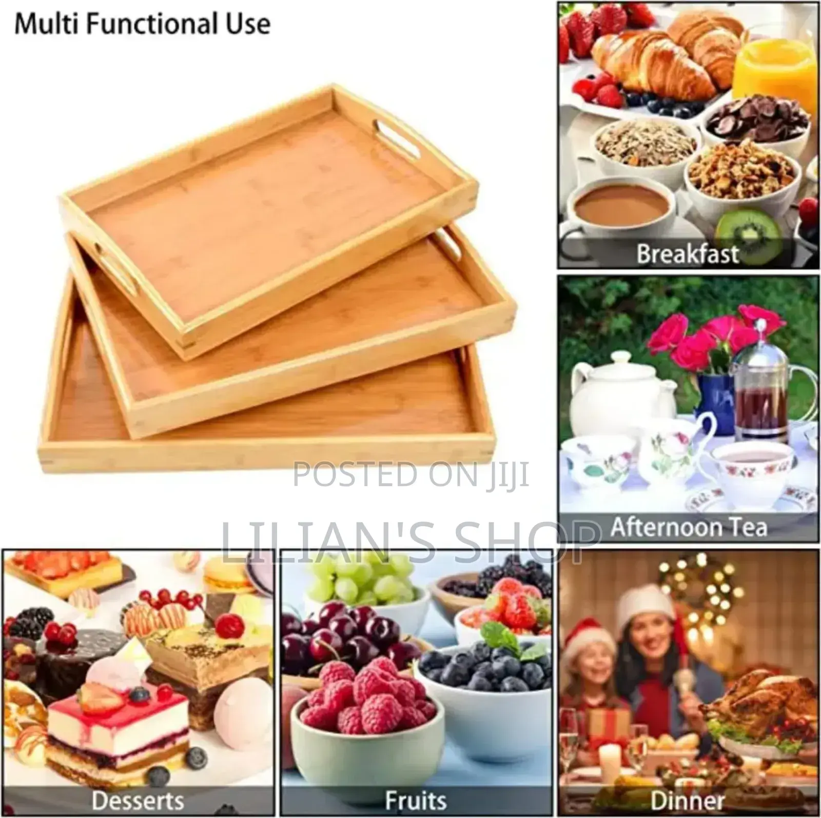 3pcs Rectangular Bamboo Serving Trays.