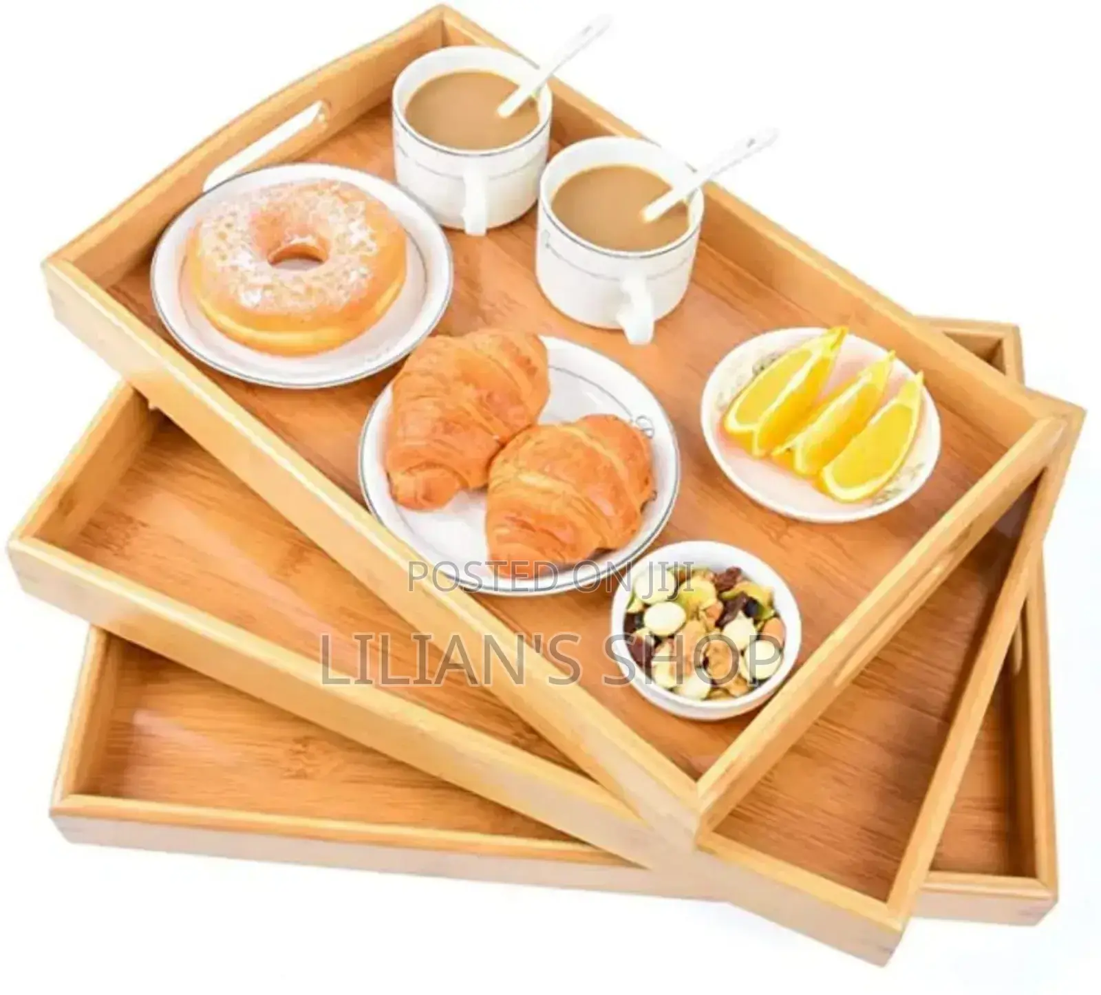 3pcs Rectangular Bamboo Serving Trays.