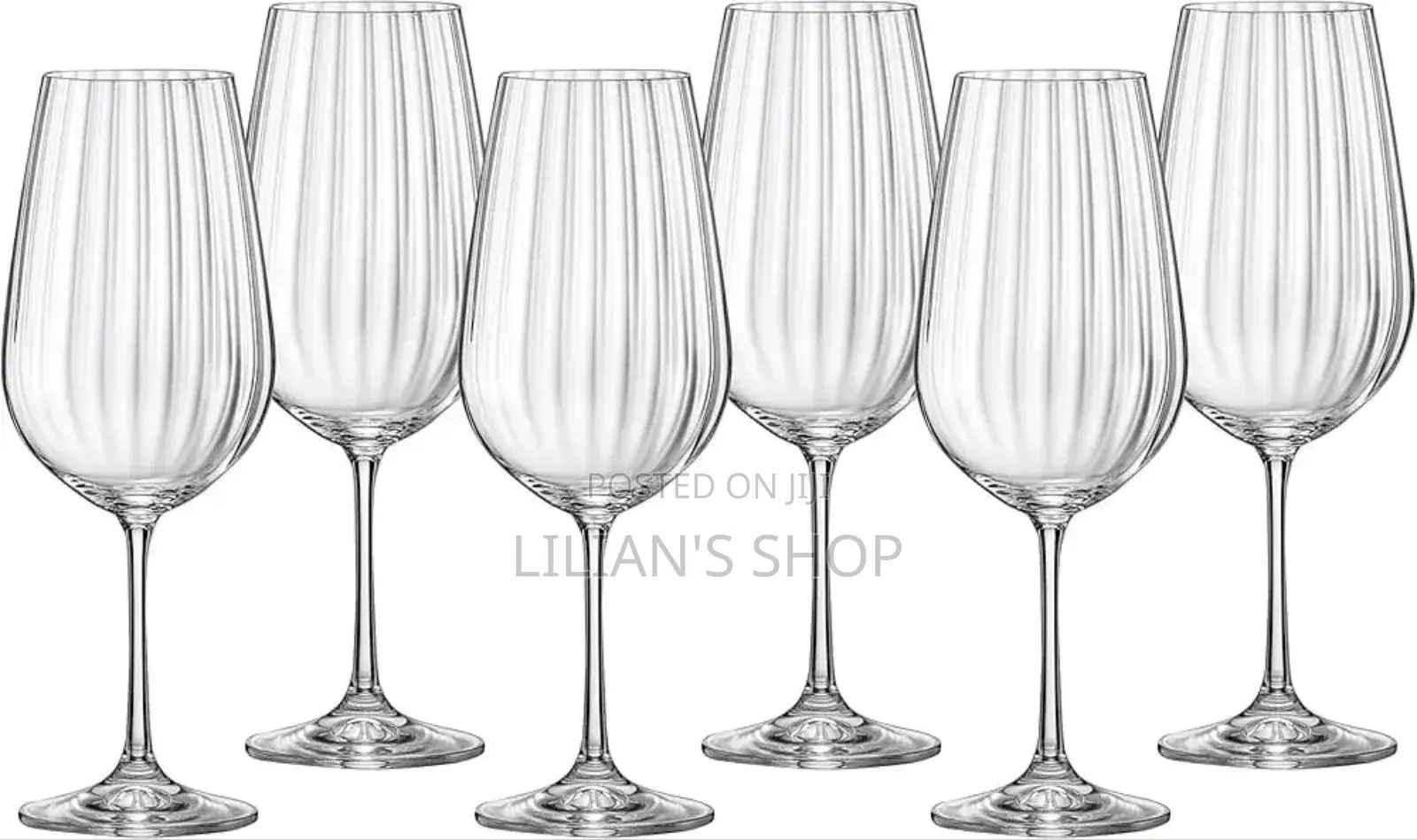 6 Bohemia Crystal Waterfall Optic Wine Glasses