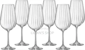 6 Bohemia Crystal Waterfall Optic Wine Glasses