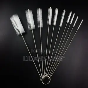 Set of Nylon and Stainless Steel Straw and Tube Cleaning Brushes.