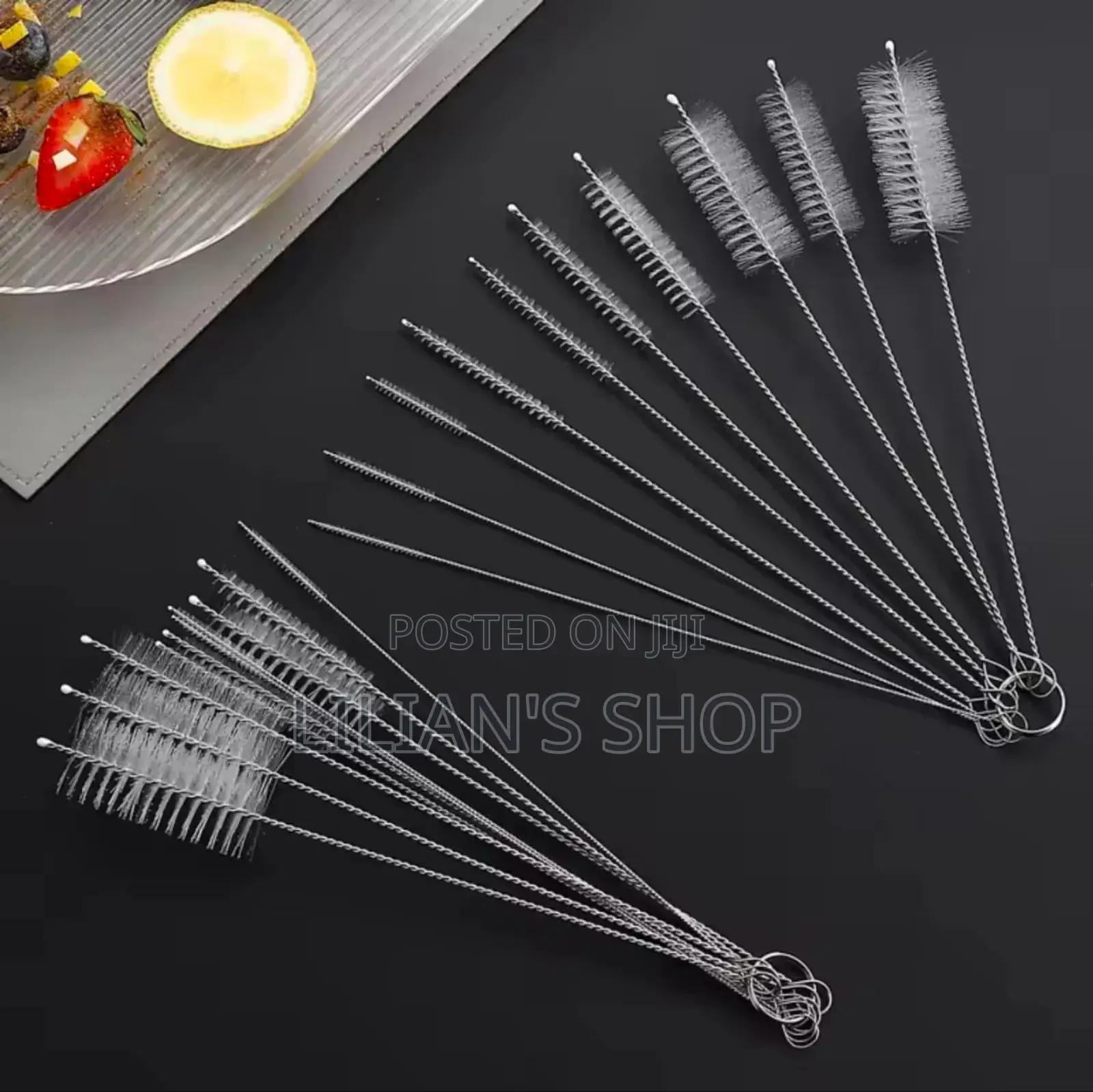 Set of Nylon and Stainless Steel Straw and Tube Cleaning Brushes.
