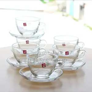 Elegant Clear Glass Tea or Coffee Cups With Matching Saucers