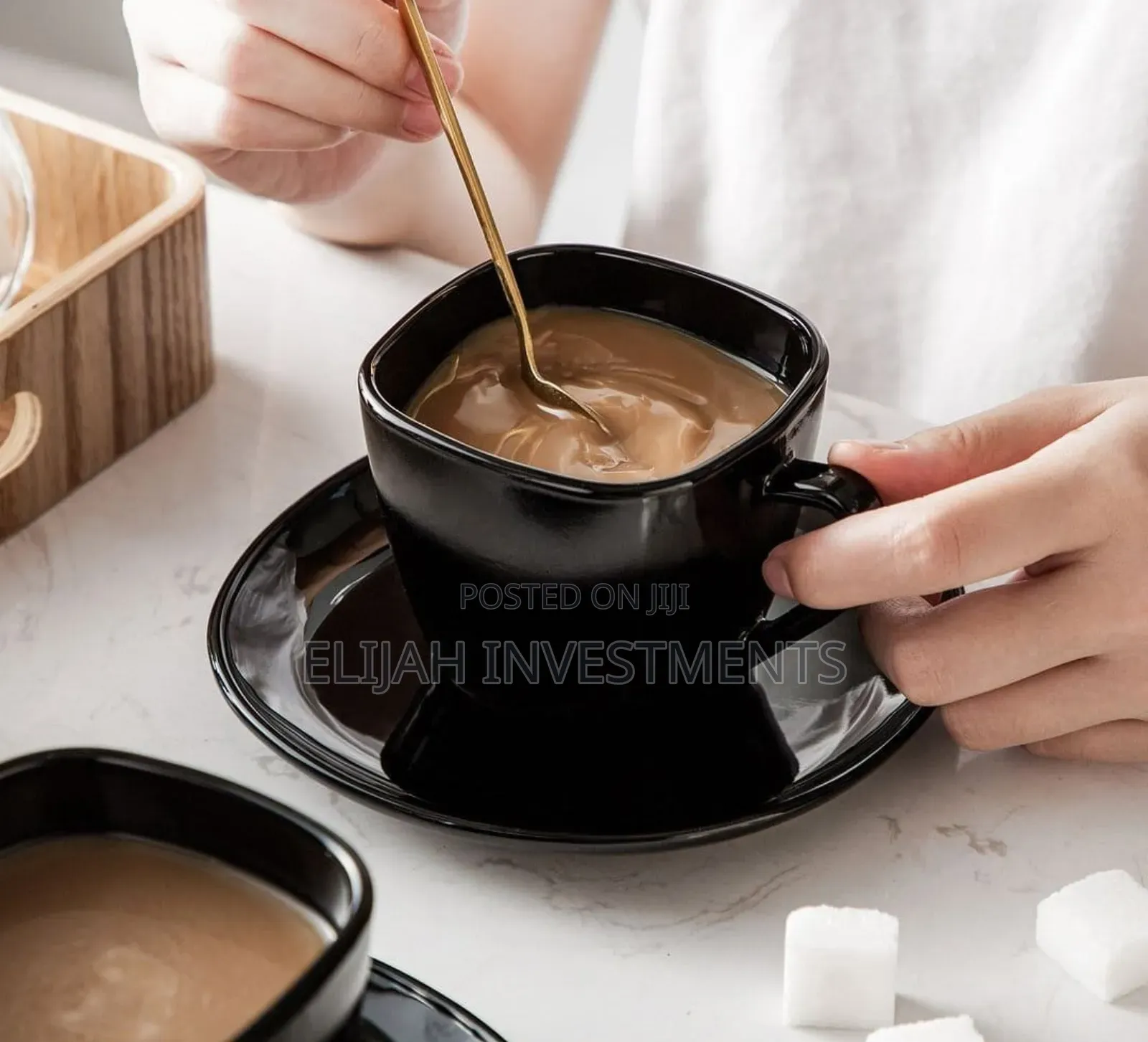 12- Piece Black Opal Glass Coffee Cup and Saucer Set.