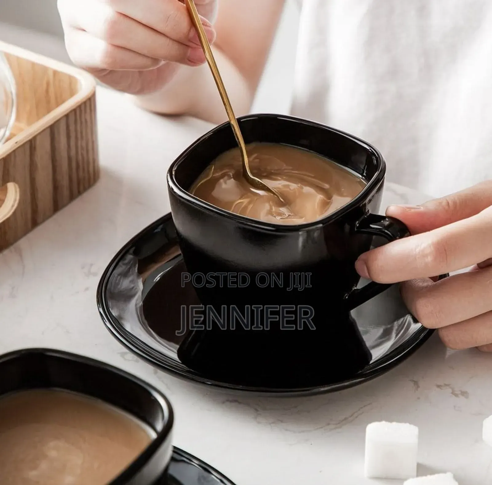 12- Piece Black Opal Glass Coffee Cup and Saucer Set.