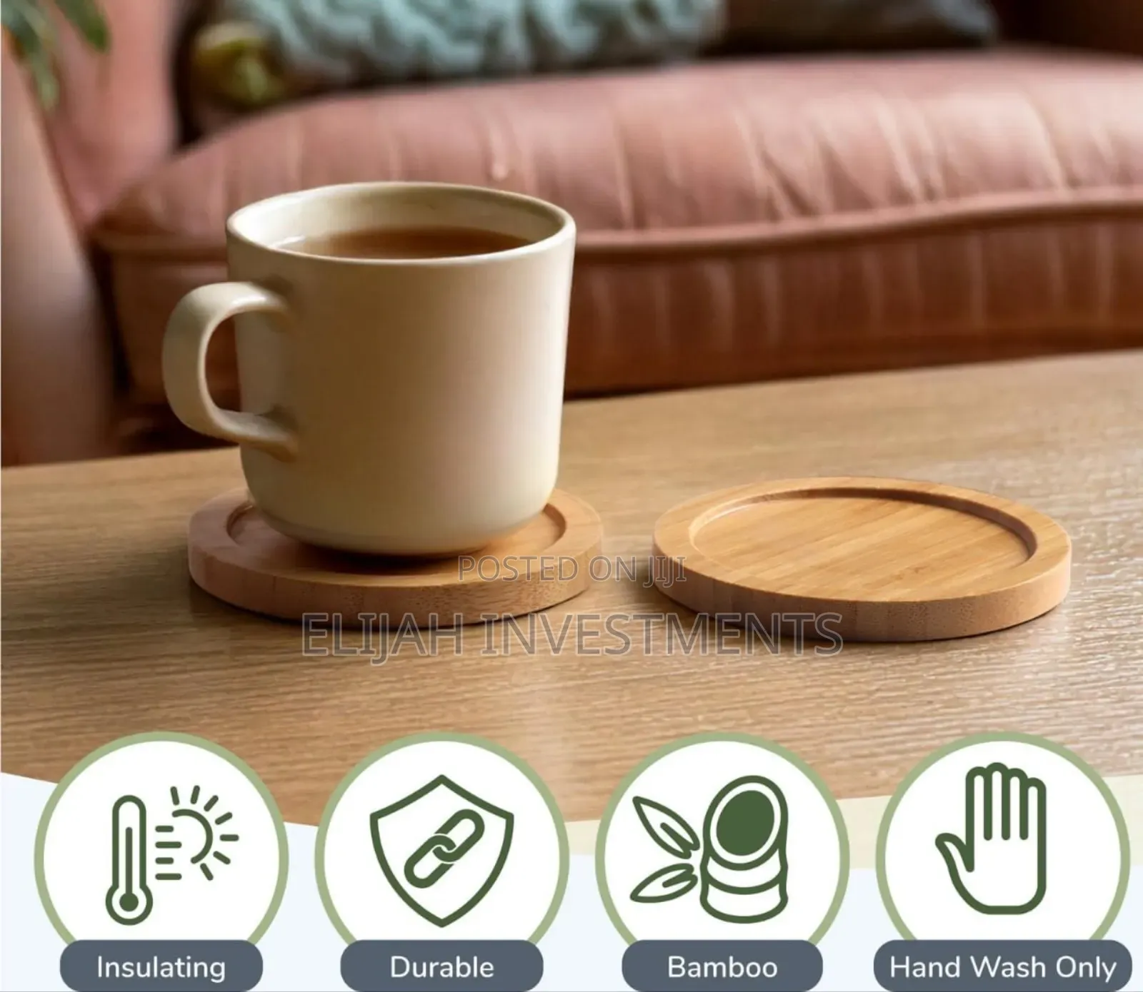 12pcs Premium Natural Wood Bamboo Tabletop Coasters