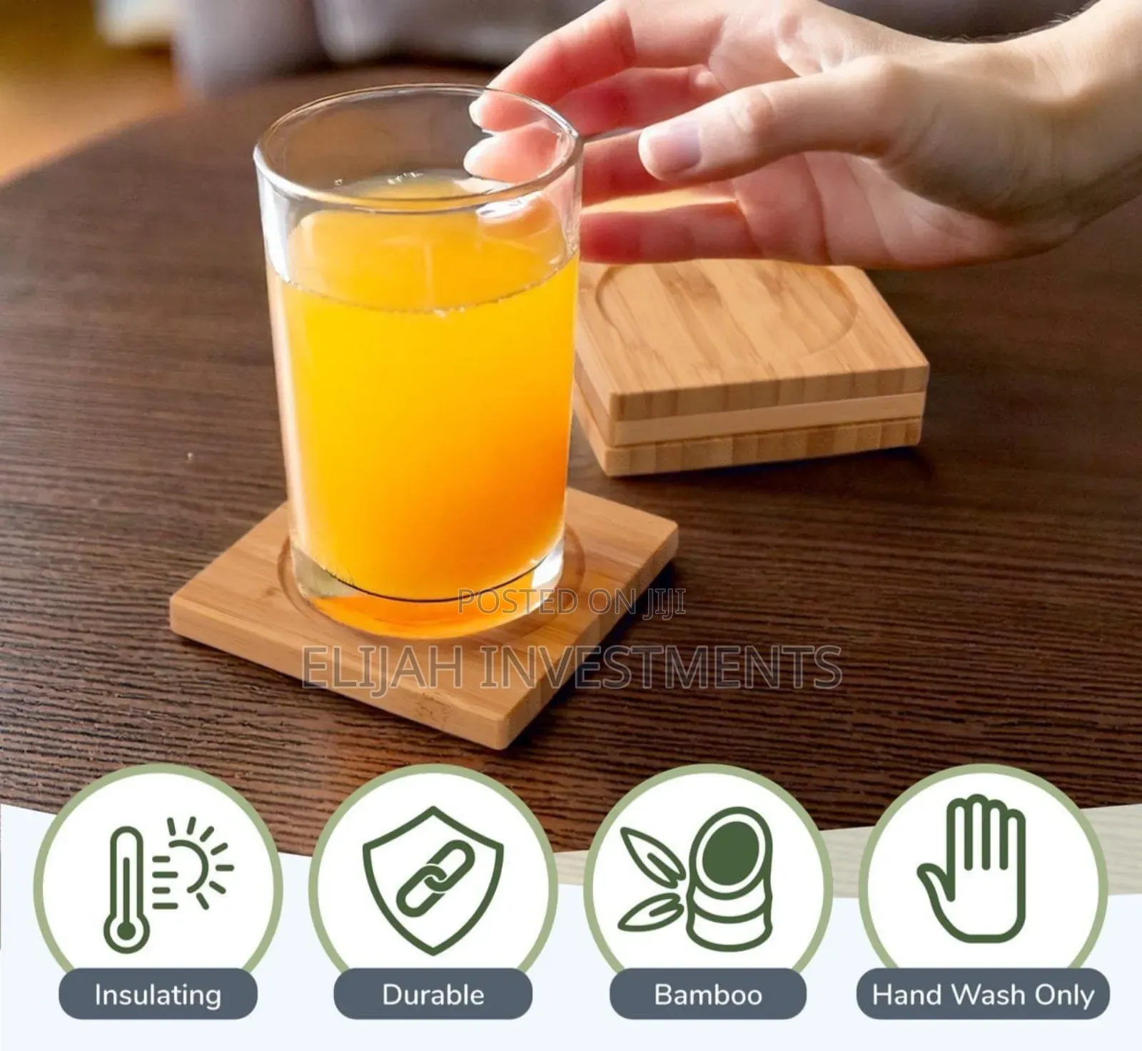 12pcs Premium Natural Wood Bamboo Tabletop Coasters