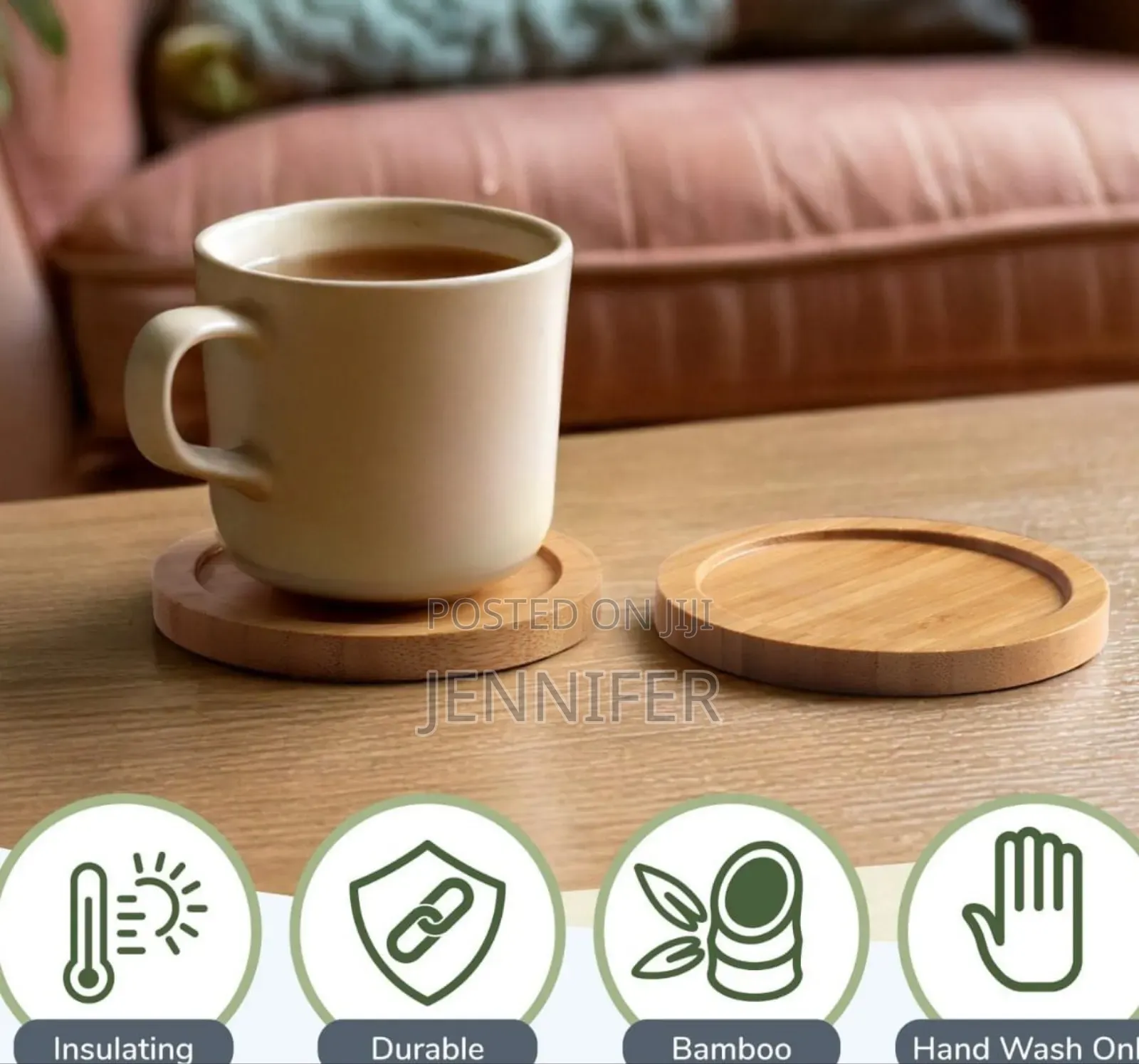 12pcs Premium Natural Wood Bamboo Tabletop Coasters