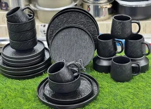 24-Piece Ceramic Dinner Set With a Rock-Glazed or Textured Matte