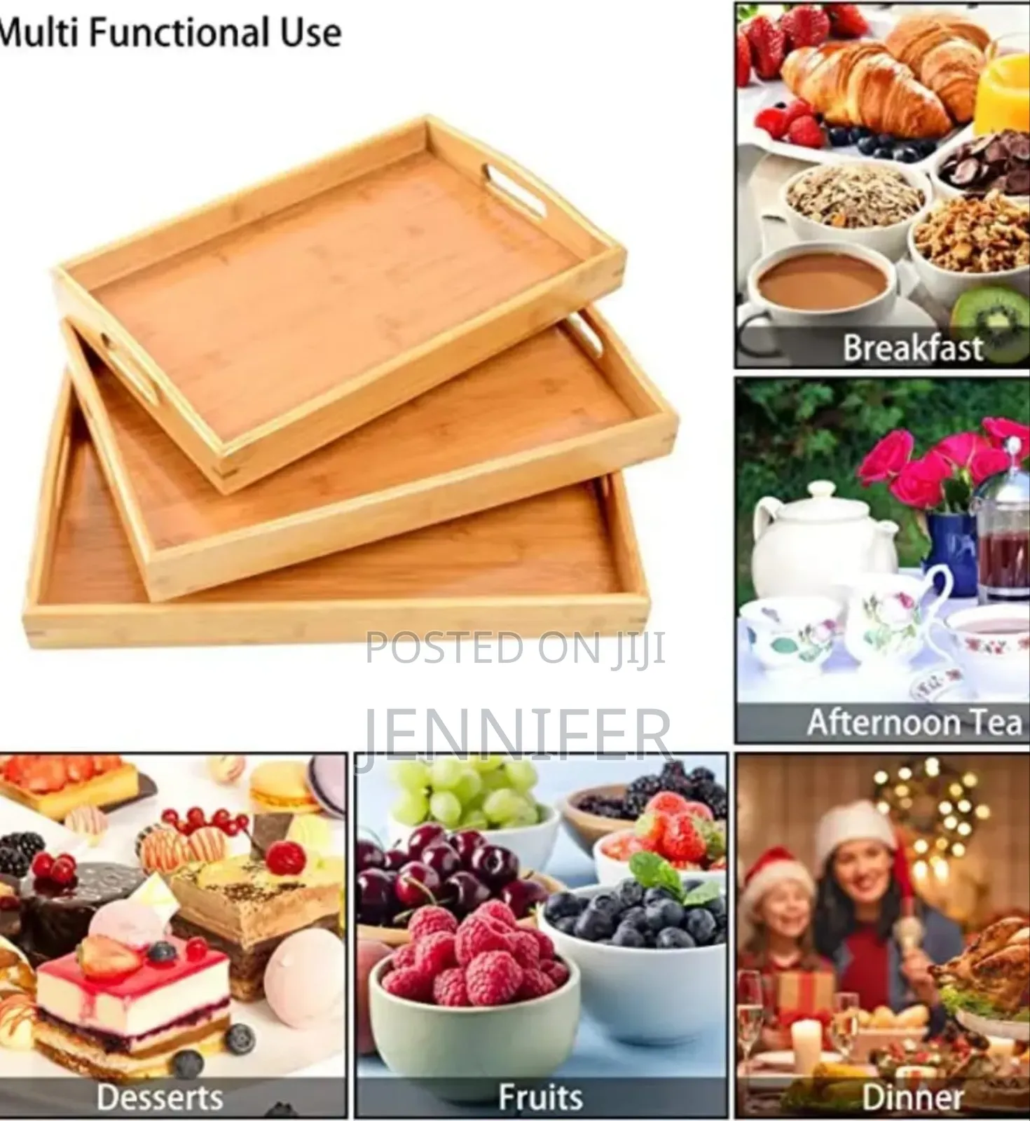 3pcs Rectangular Bamboo Serving Trays.