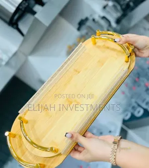 2pcs Mini Bamboo Serving Trays With Gold-Toned Metal Handles