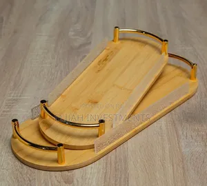 2pcs Mini Bamboo Serving Trays With Gold-Toned Metal Handles