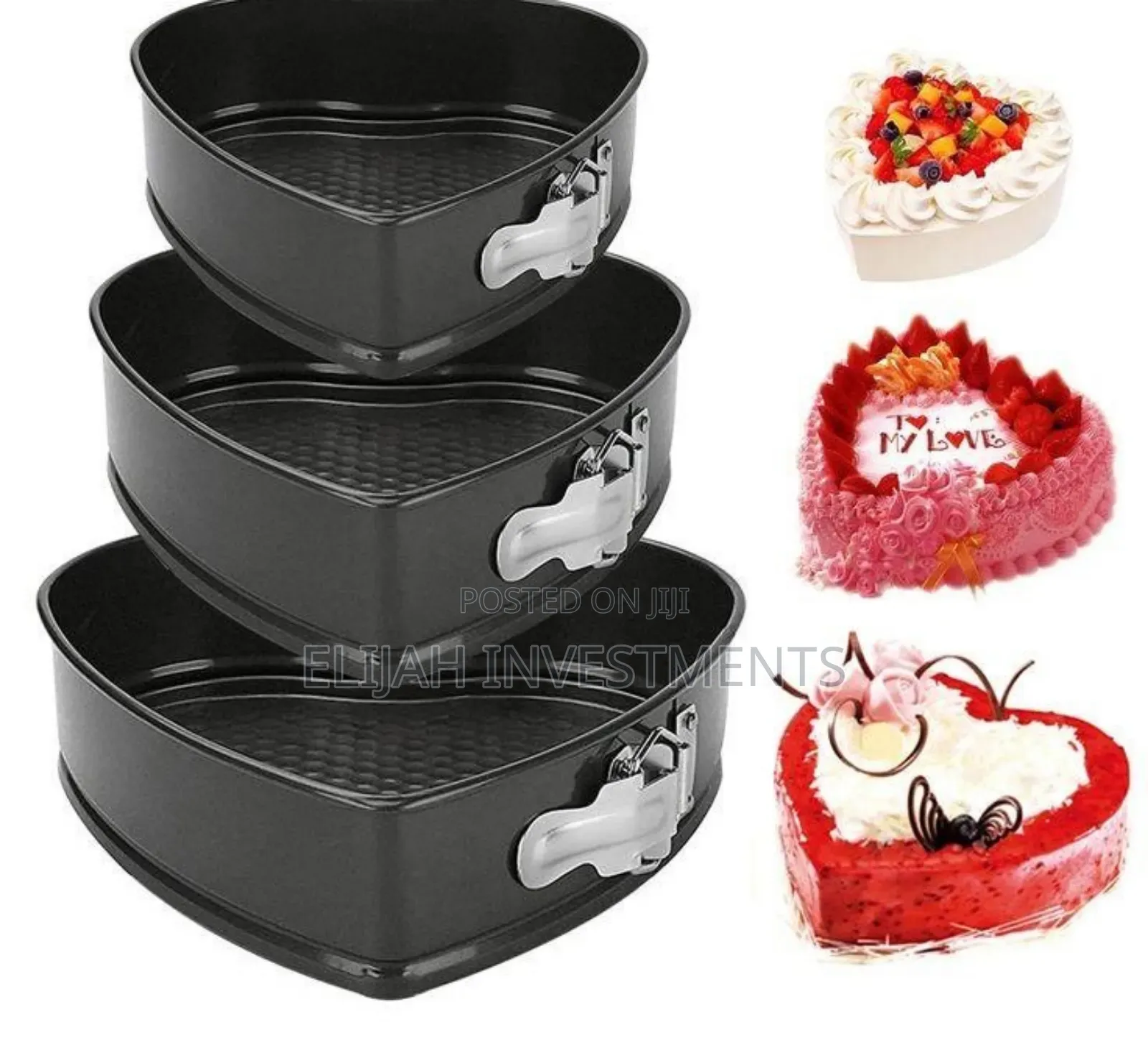 Three Non-Stick Heart-Shaped Springform Cake Pans.