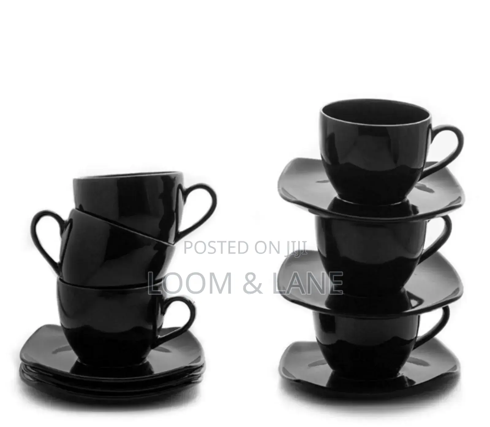 12- Piece Black Opal Glass Coffee Cup and Saucer Set