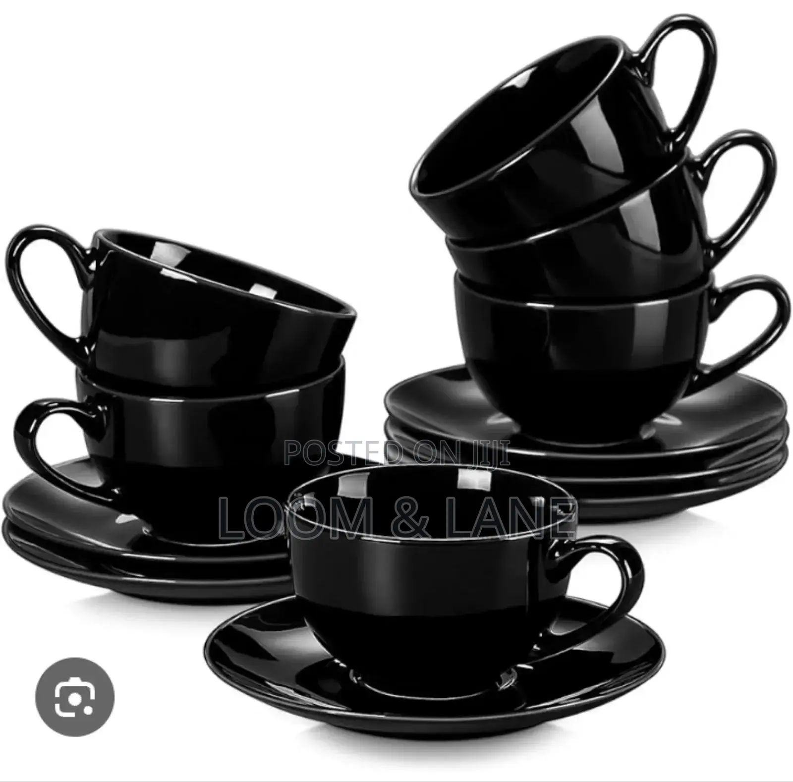 12- Piece Black Opal Glass Coffee Cup and Saucer Set