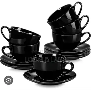 12- Piece Black Opal Glass Coffee Cup and Saucer Set
