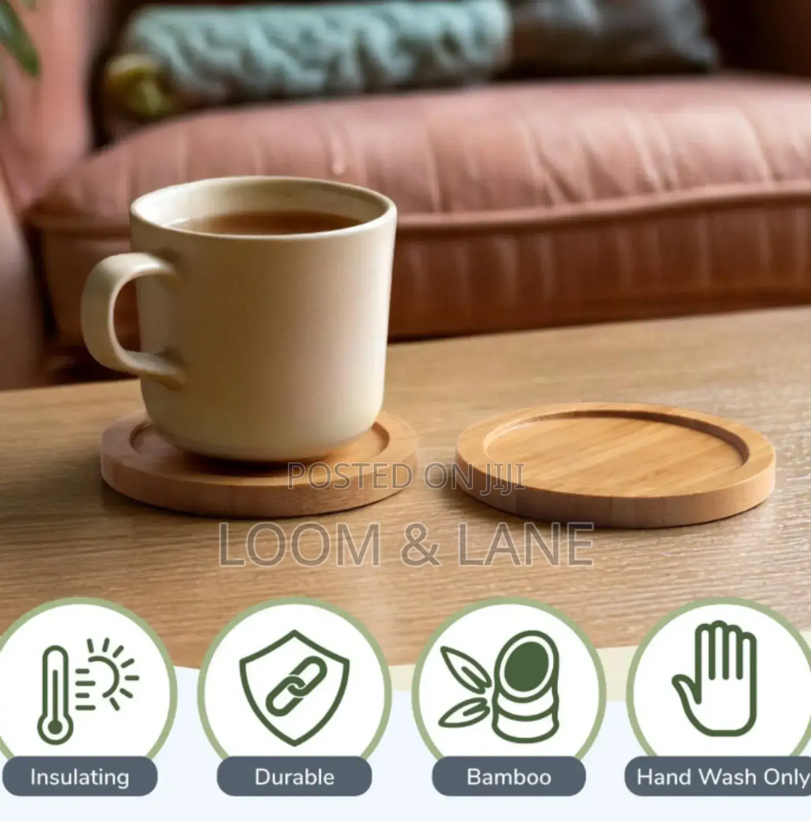 12pcs Premium Natural Wood Bamboo Tabletop Coasters