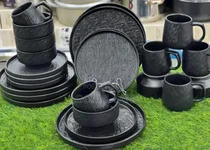 24-Piece Ceramic Dinner Set With a Rock-Glazed or Textured Matte