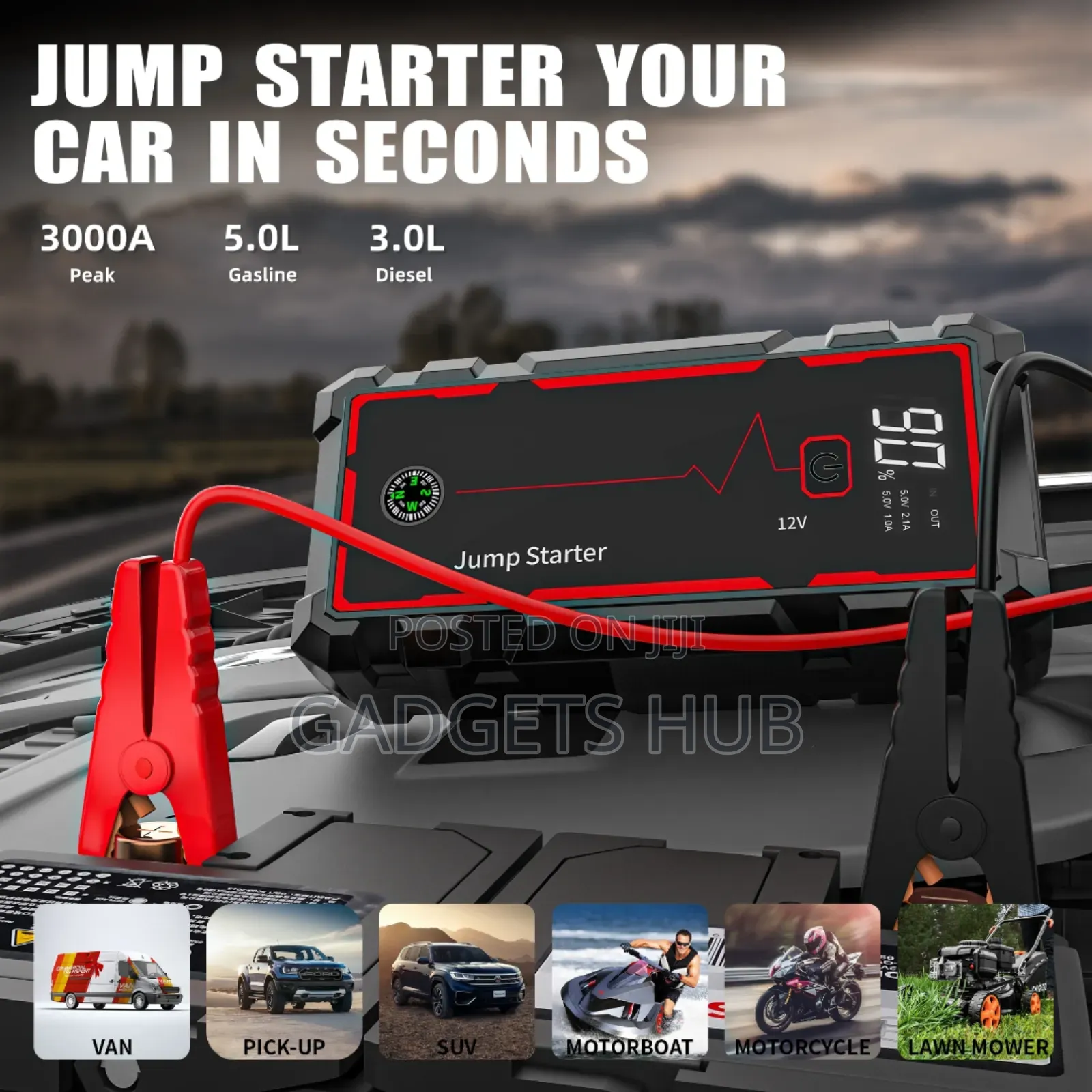 4 in 1 Car Jump Starter With Led Light Jump Starter Emergency Tool Kit