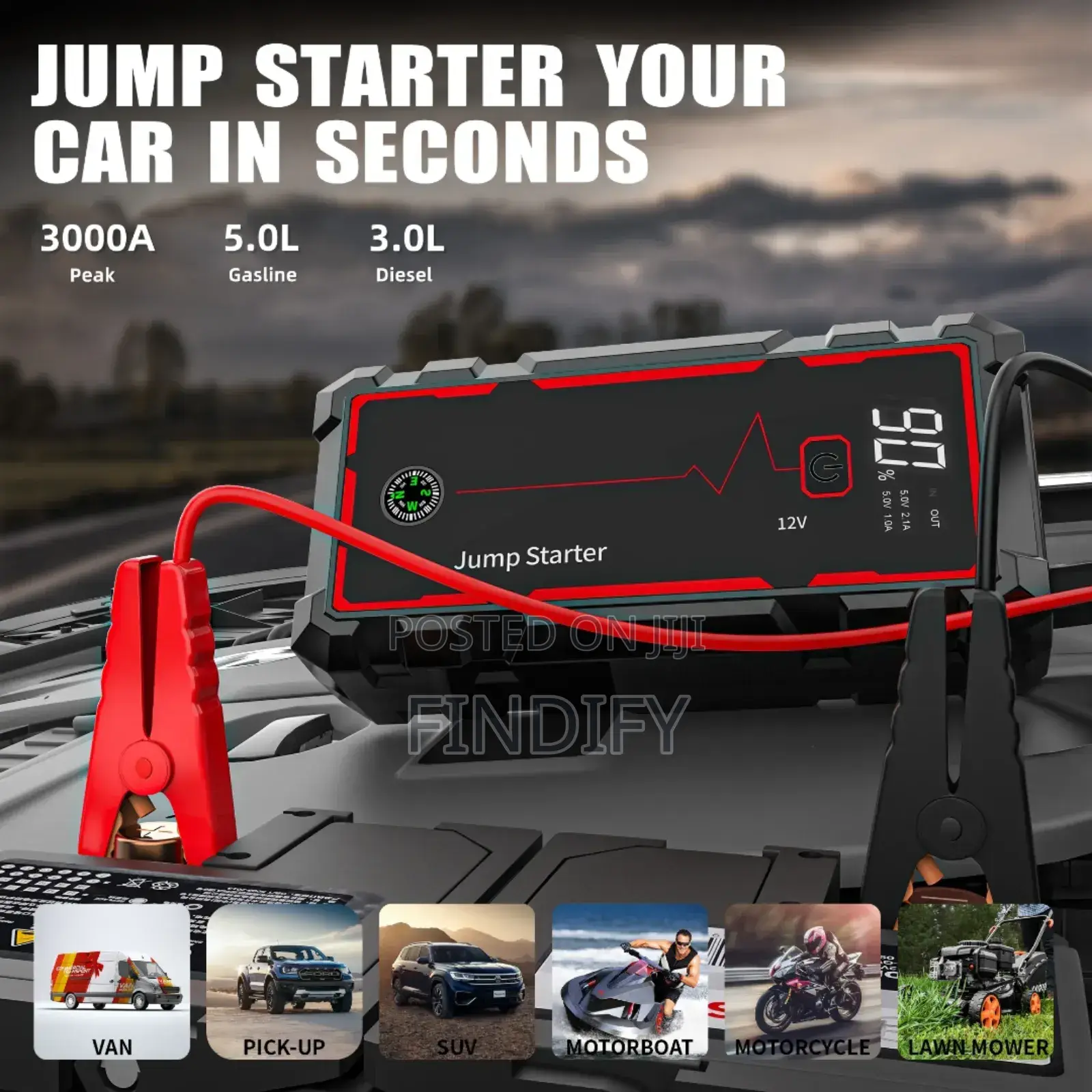 4 in 1 Car Jump Starter With Led Light Jump Starter Emergency Tool Kit