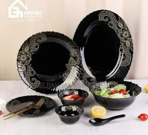 32-Piece Arabic Style Black Opal Glass Dinner Set With Decal