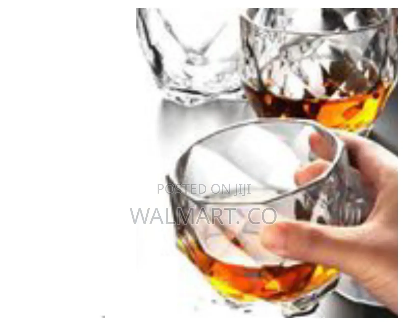 Set of 6 Elegant Faceted Glass Whiskey Tumblers-Clear