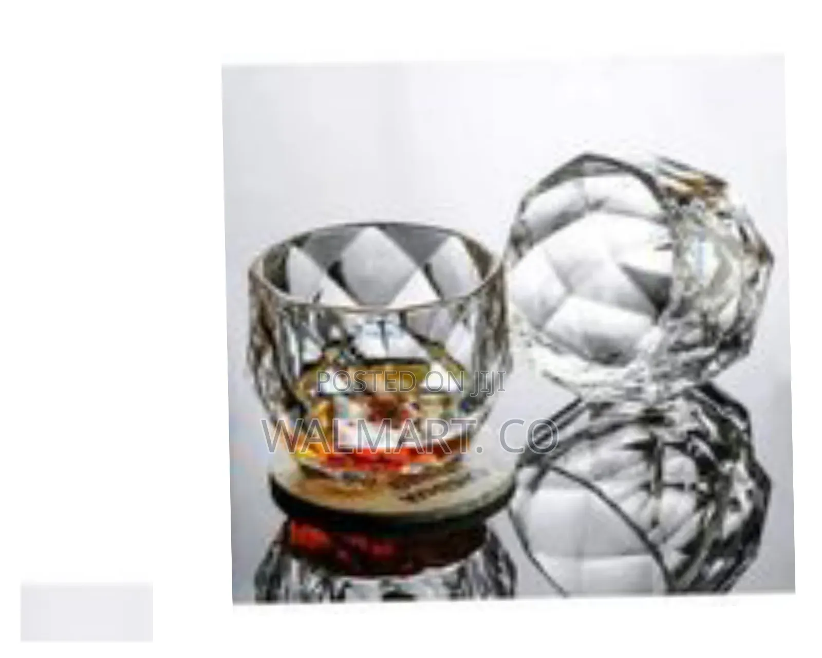Set of 6 Elegant Faceted Glass Whiskey Tumblers-Clear
